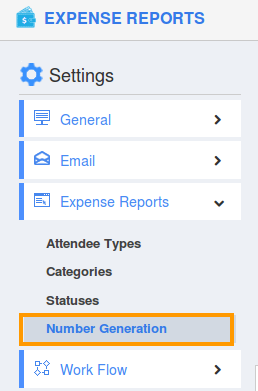 how do i customize number generation in expense report