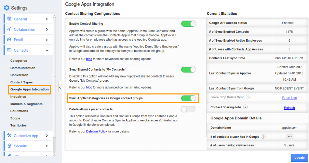 Sync contacts Categories