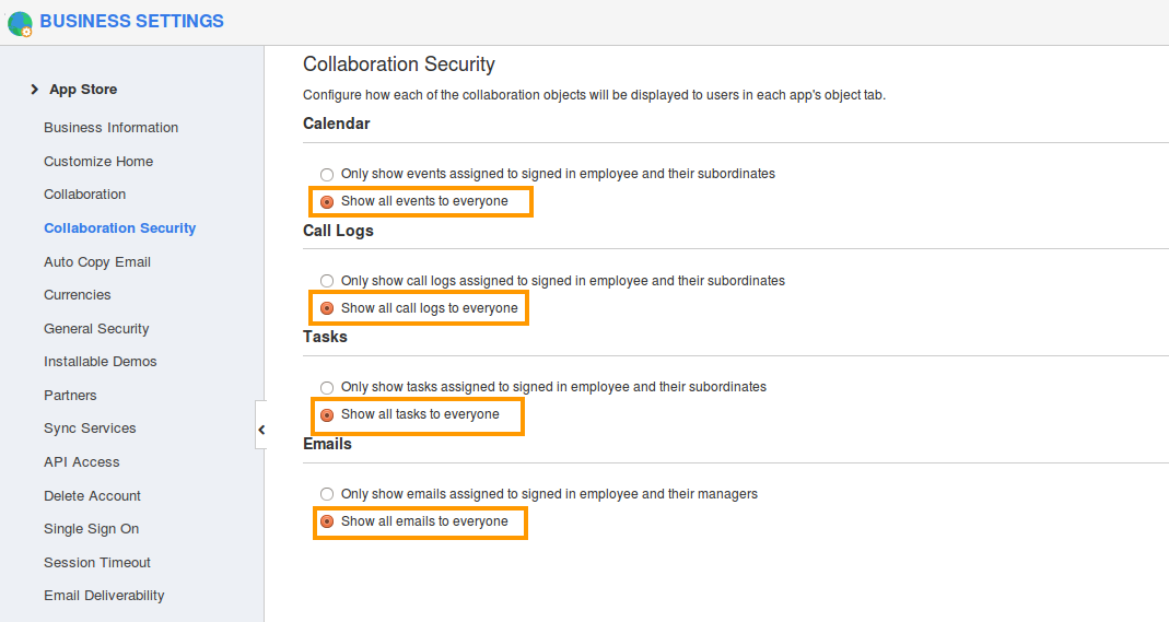 Collaboration security show all