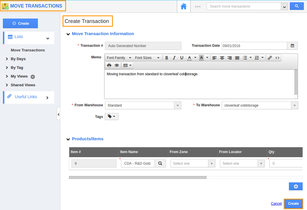 create transaction