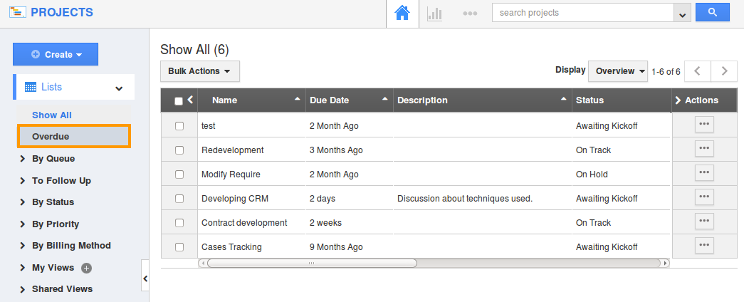 How do I view overdue projects?