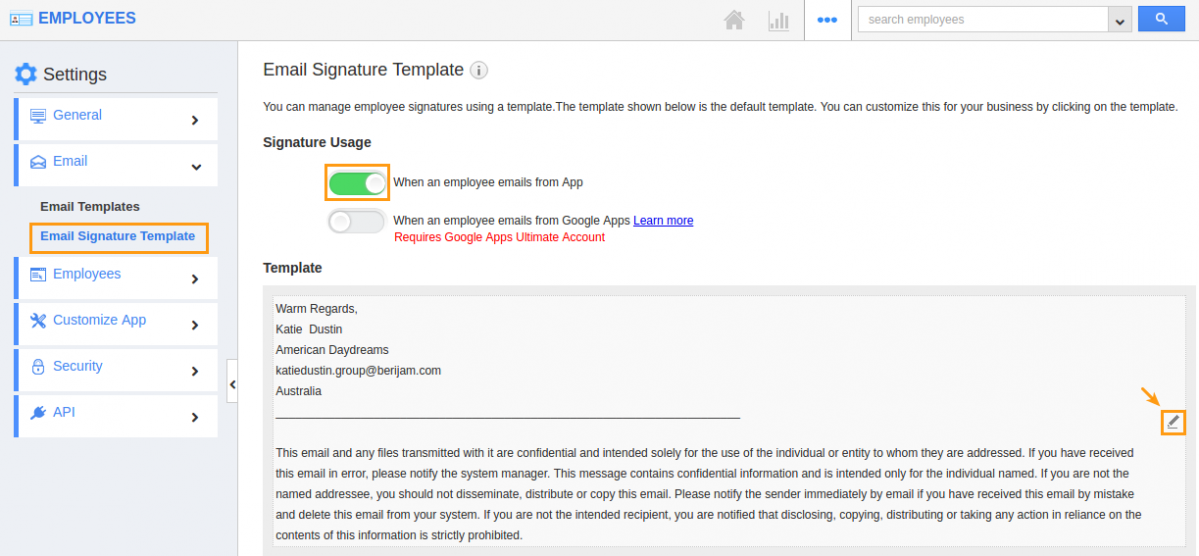 How Do I Customize Email Signature Template In Employees App Apptivo Faq Electronic Signature Policy Template
