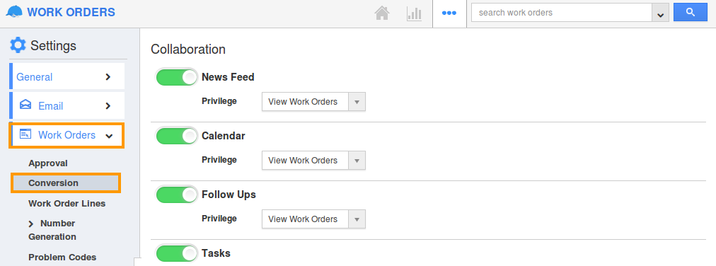 select conversion under work orders