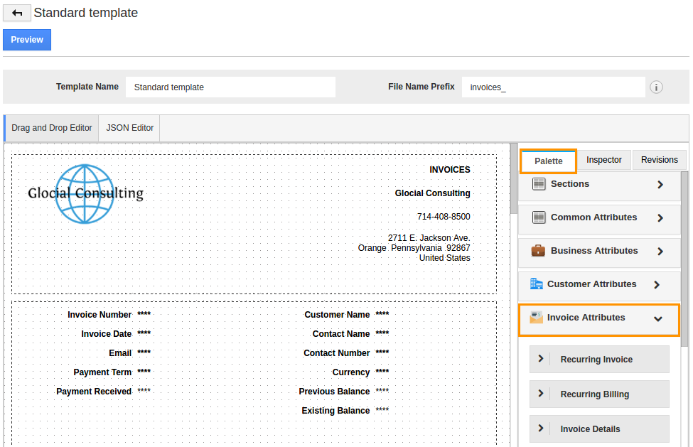 customize an invoice pdf template to show existing balance