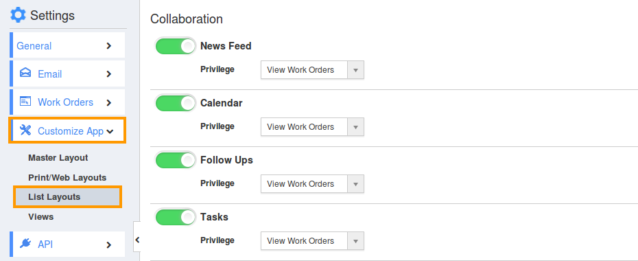 click on list layouts