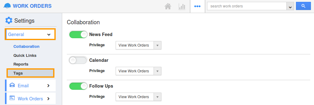 click on tags under general