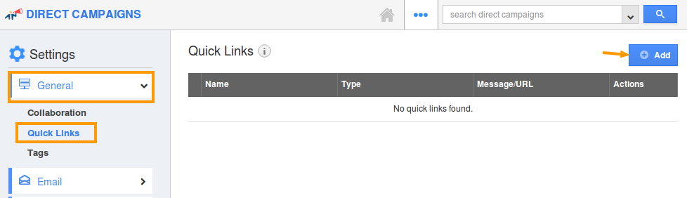 How do i add quick links in direct campaigns apptivo faq