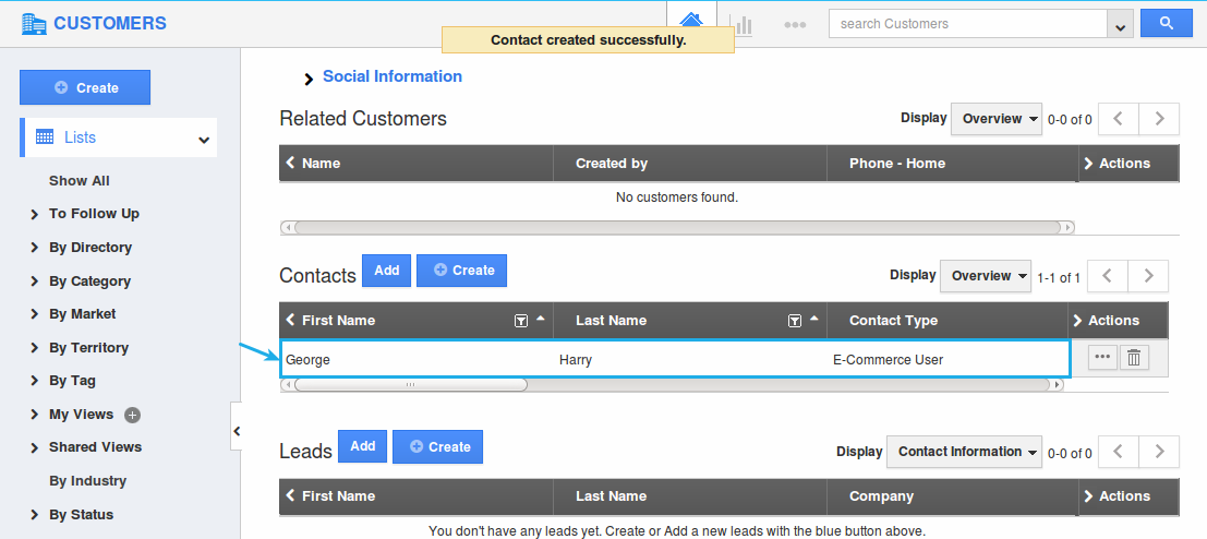 customer contact created