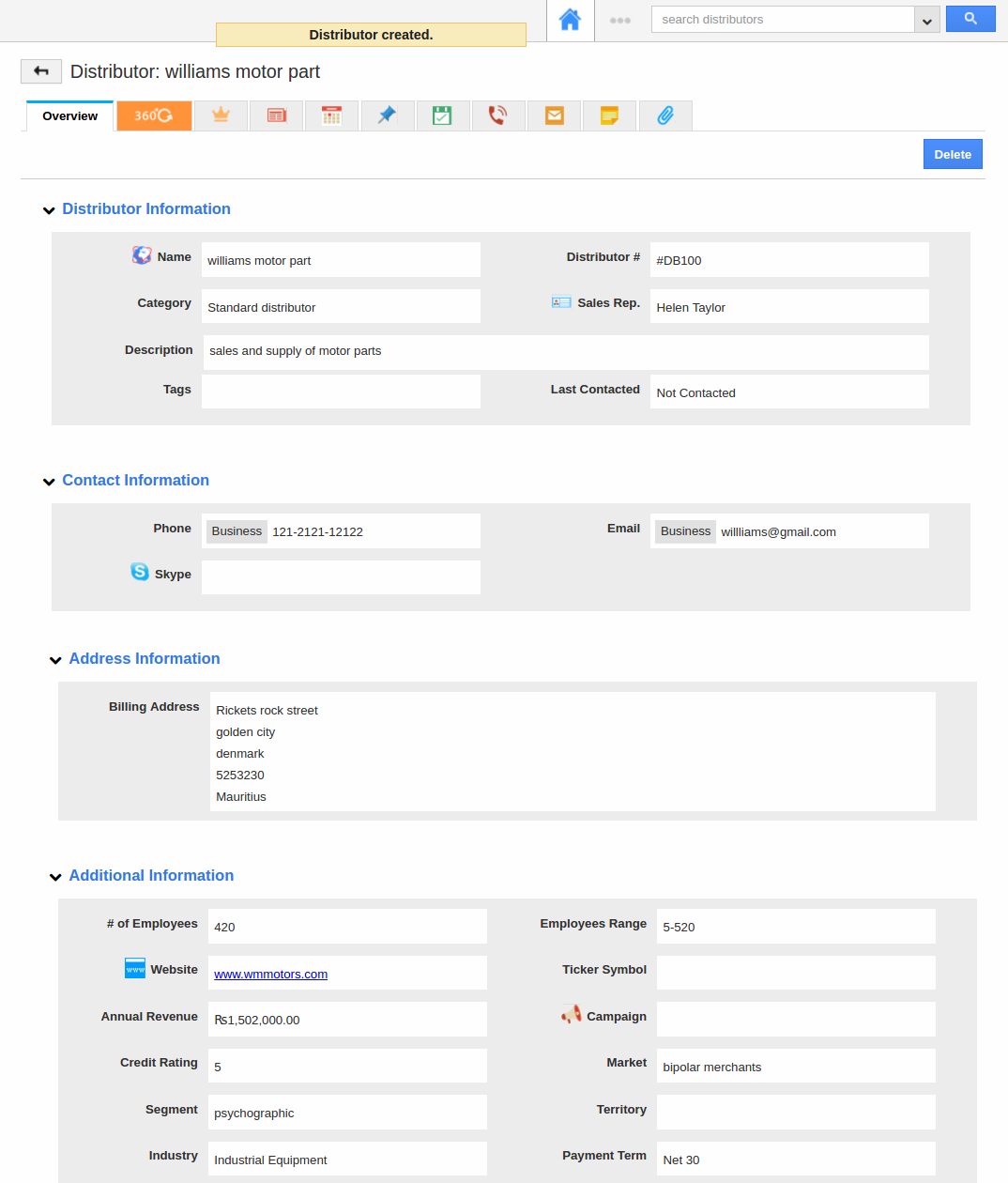overview page