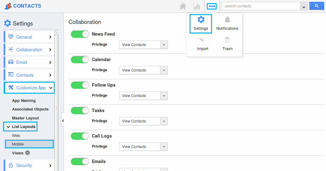 Customize List Layout in the Contacts App for Mobile CRM