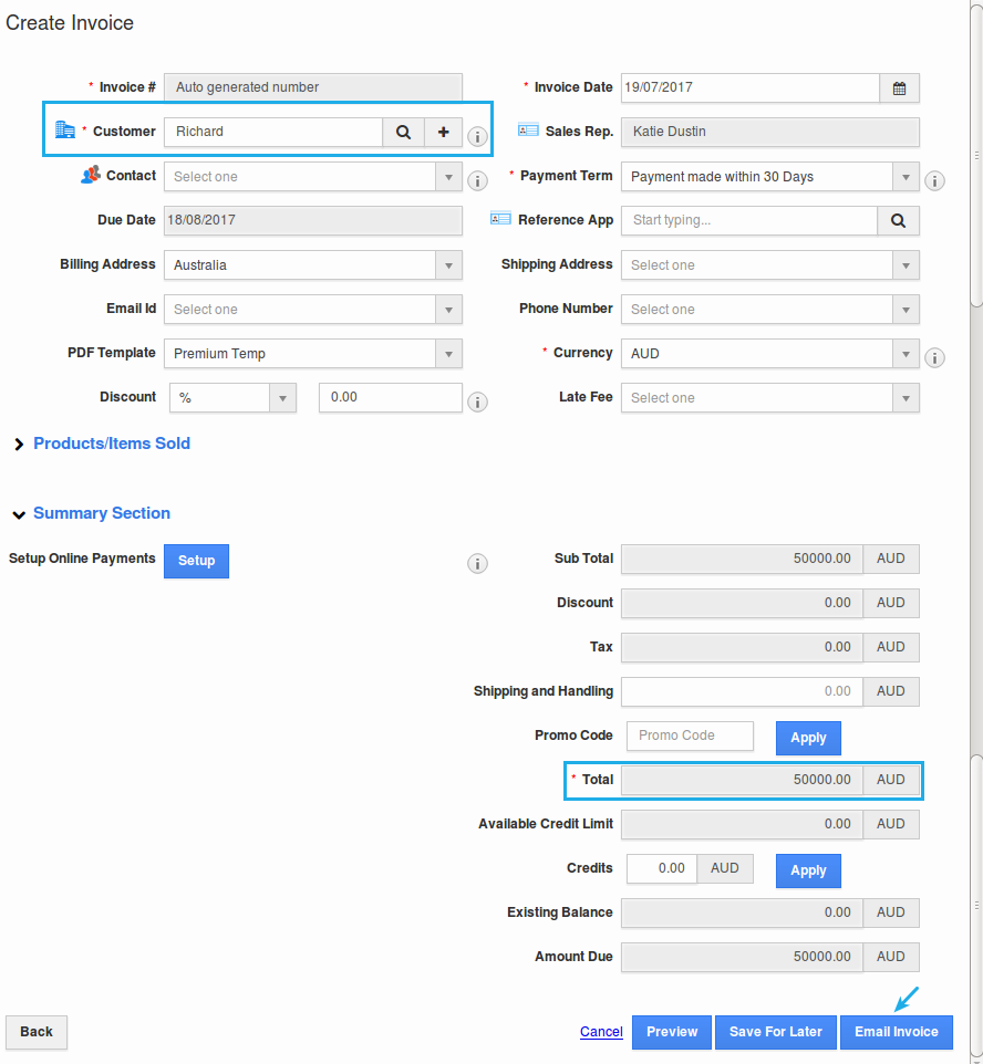 create invoice