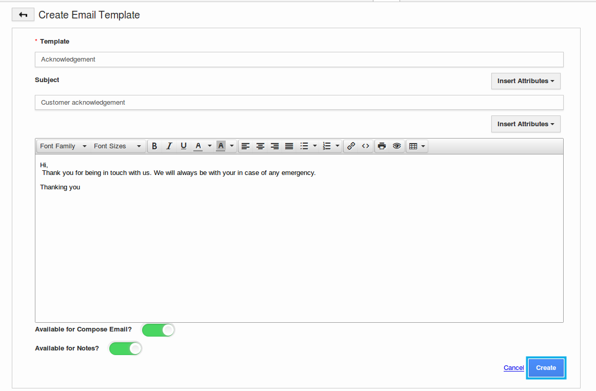 create message templates in credit notes app credit app template