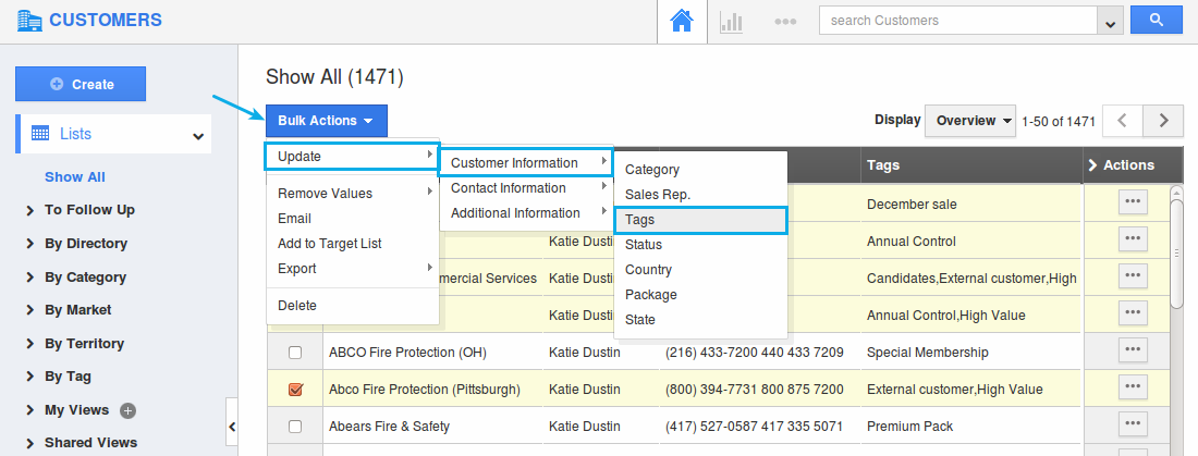 How can I perform bulk actions in customers app? | Apptivo Customer App