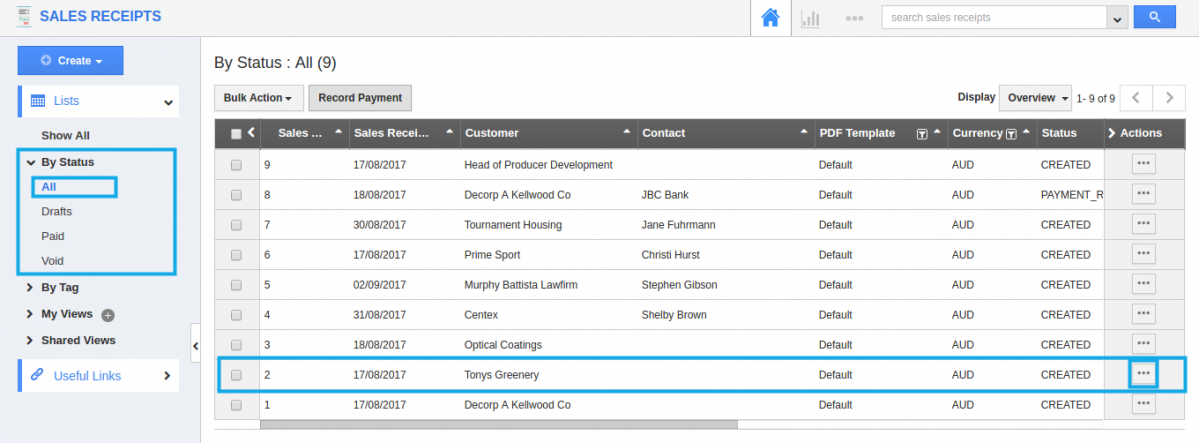How do I view 360 degree in sales receipts?