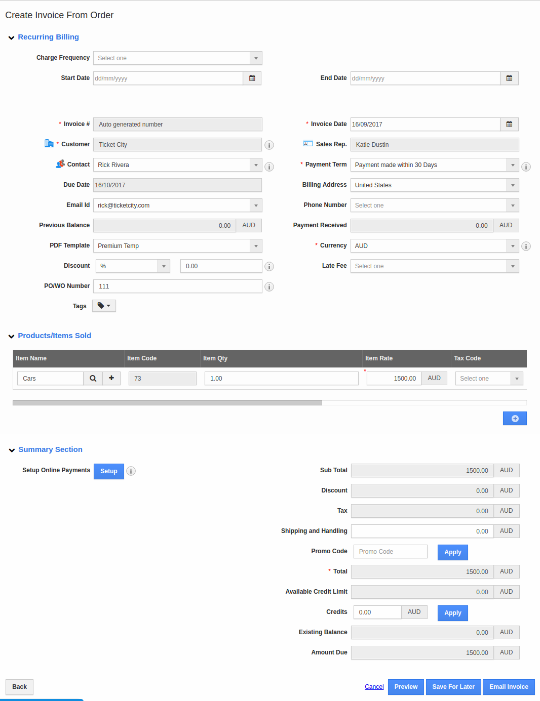 create invoice