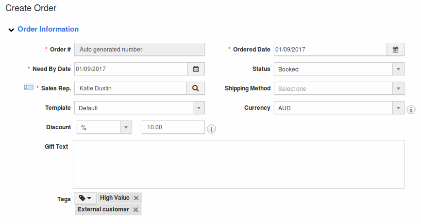 order information