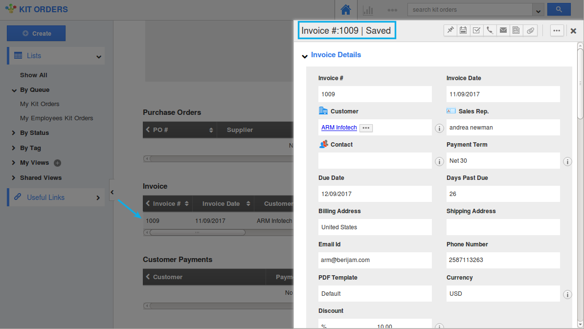 change invoice in side panel