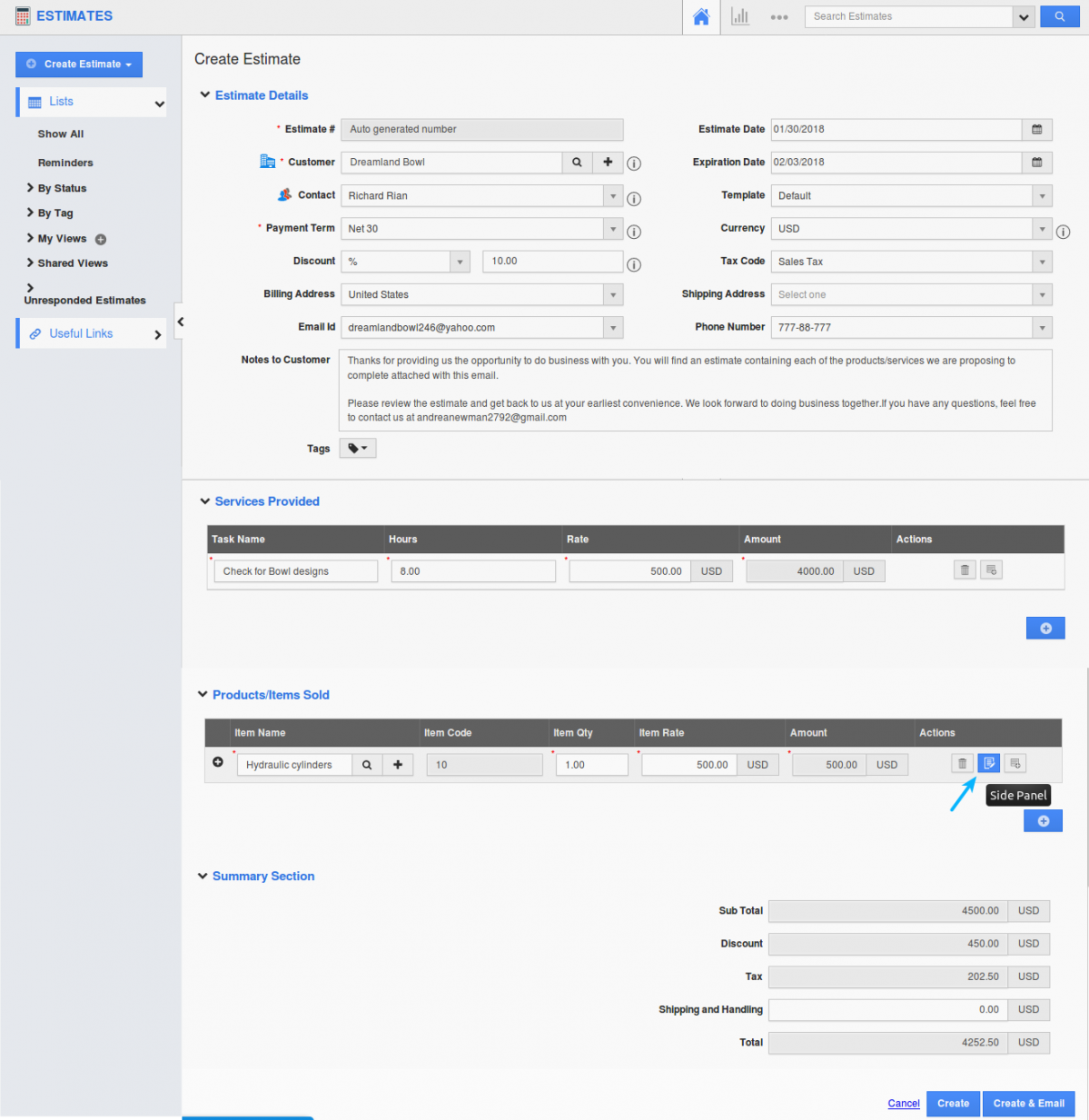 estimate creation