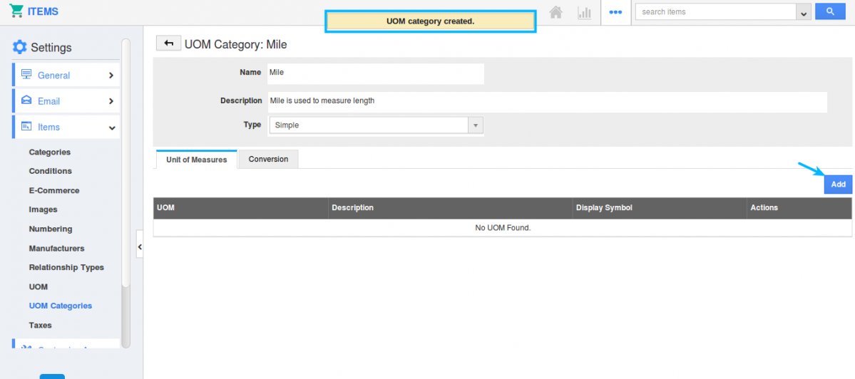 Configure UOM Categories in the Items Management App