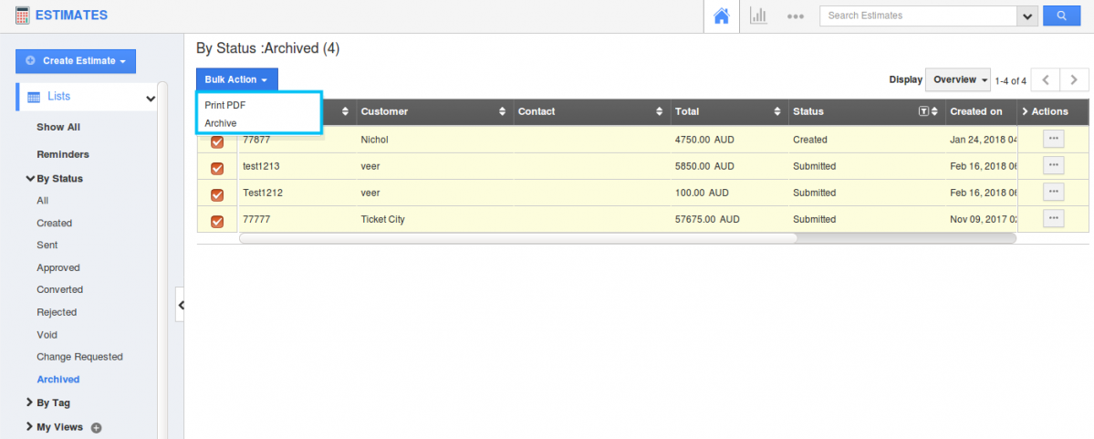 archived status bulk action archived status bulk action