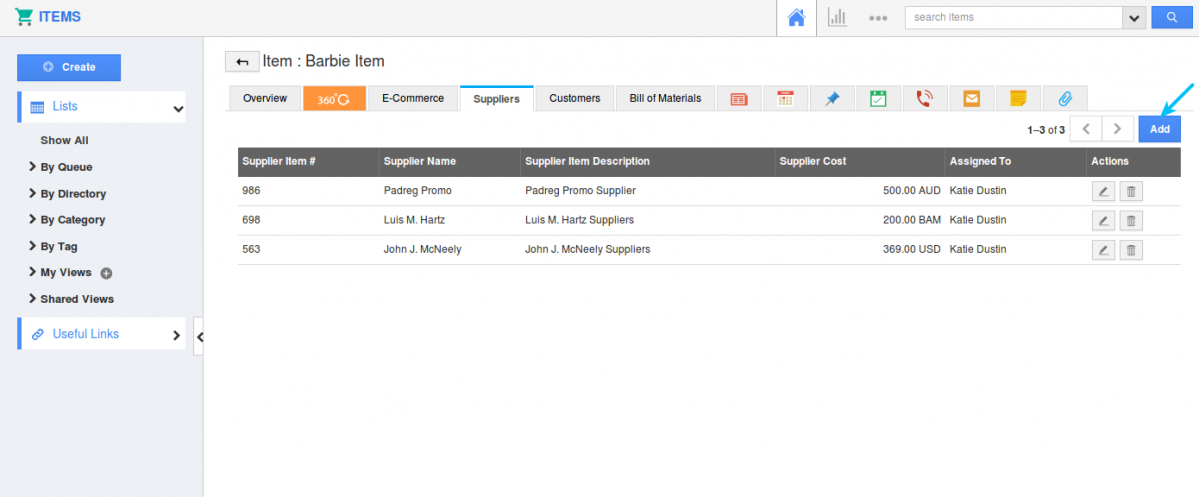 suppliers associated with item
