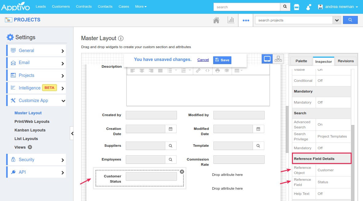 ref app customer status in projects