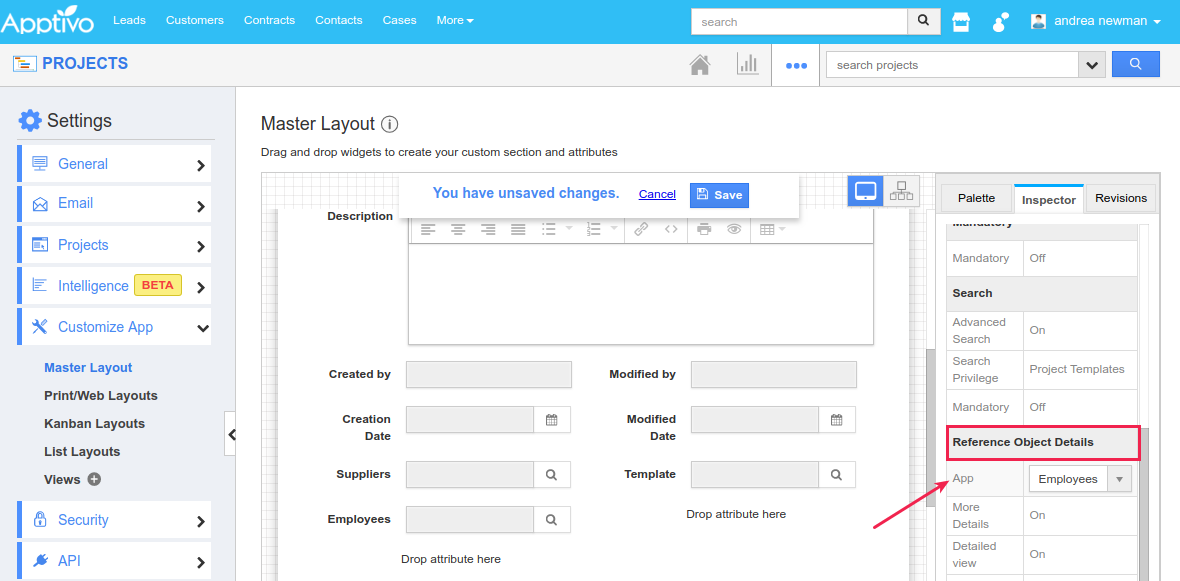 set reference object details in projects