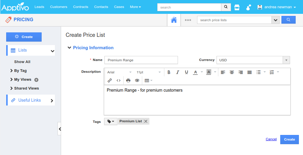 create price lists