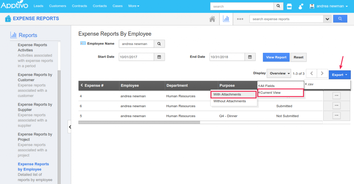 export expense reports