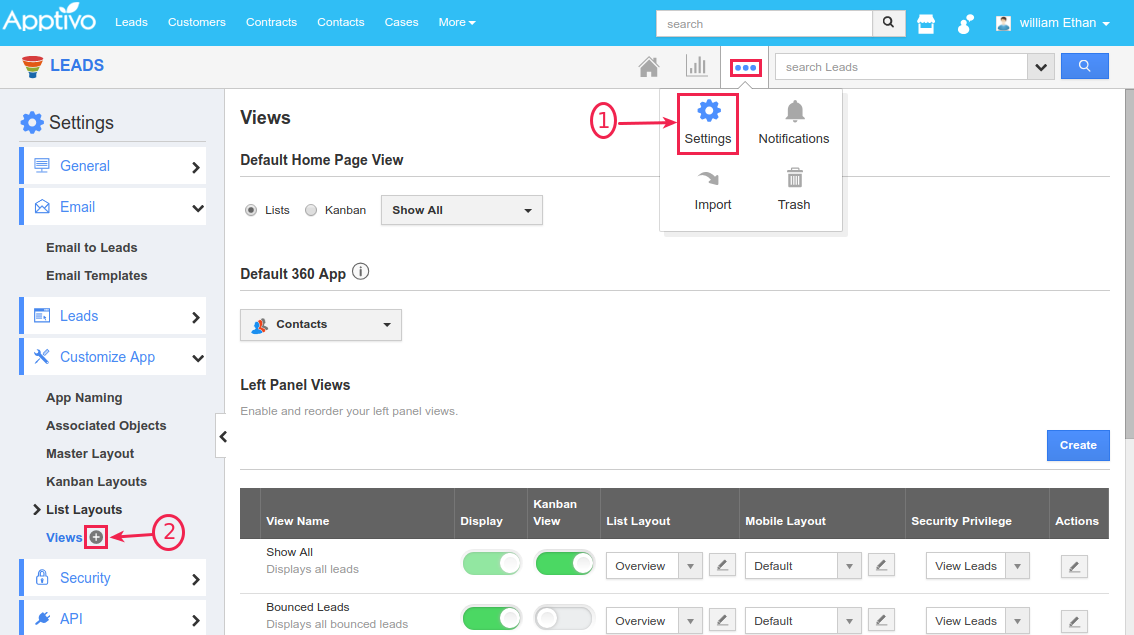 create custom view from settings create custom view from settings