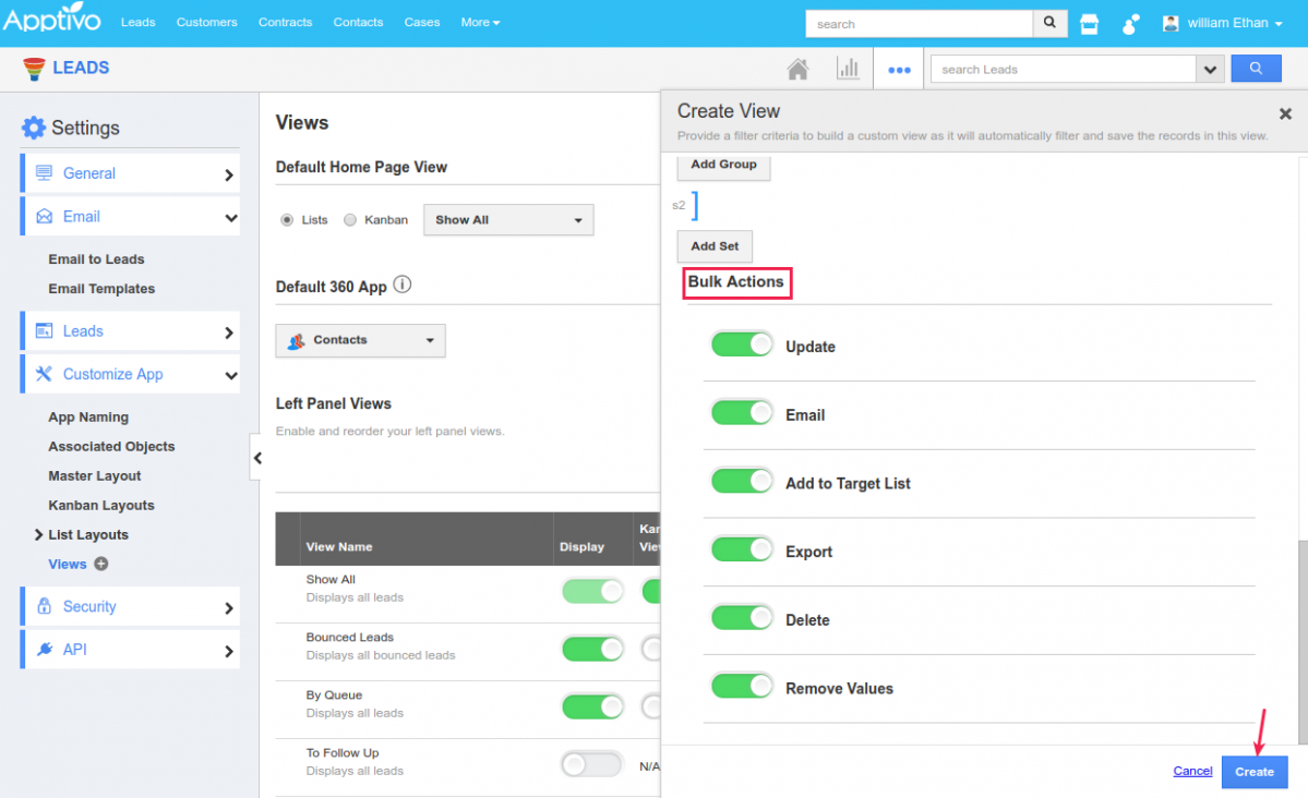 bulk actions in custom views bulk actions in custom views