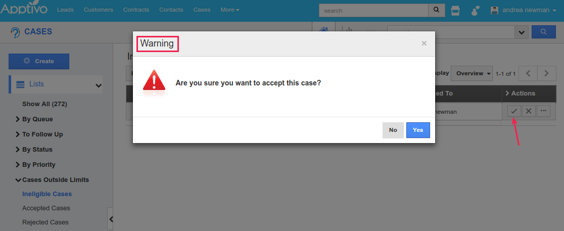 click yes to accept cases