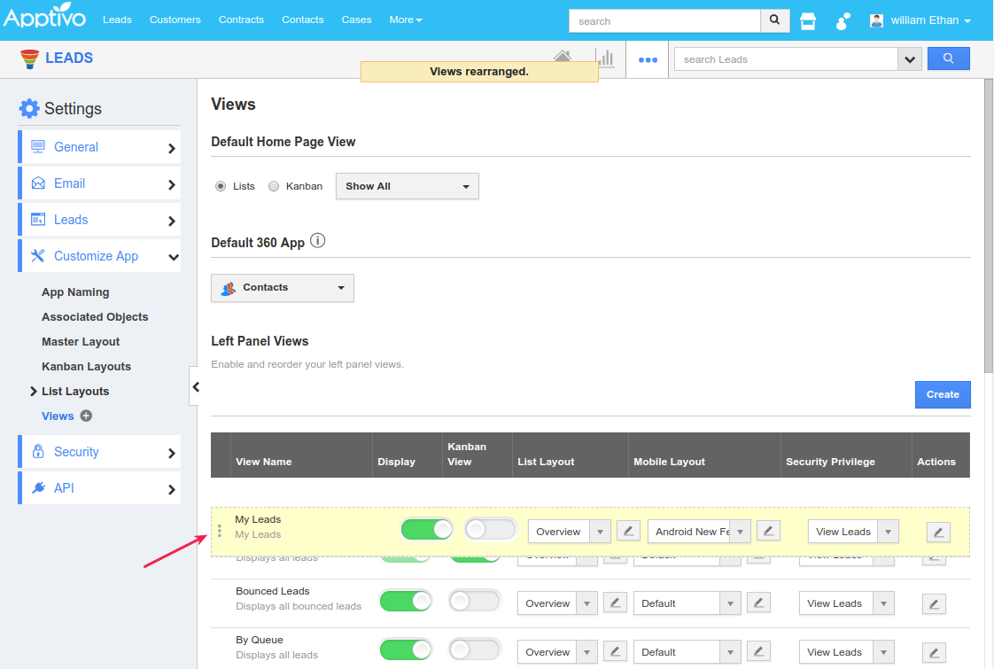 views rearrange views rearrange