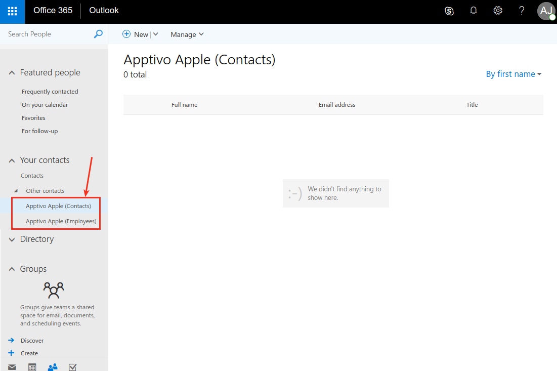 view apptivo groups in o365