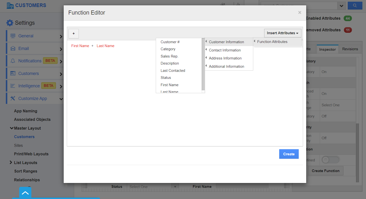 Function Editor In Customer Name Attribute