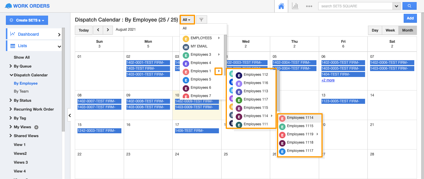 Enhanced Employee Filter in Dispatch Calendar