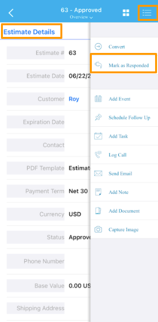 Enhanced Estimates App with Mark as Responded & Mark as Unresponded Actions
