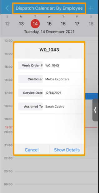 Customizable Dispatch Calendar View for Work Orders App